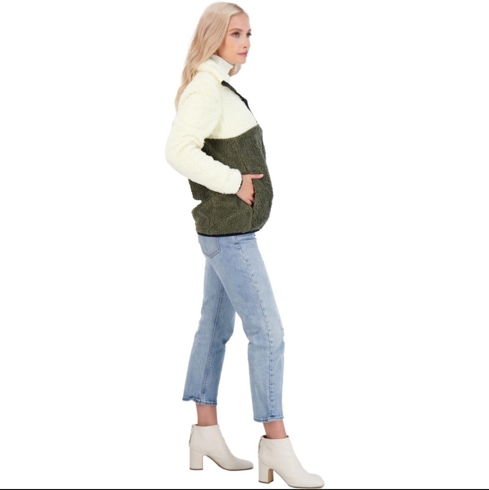 Lucky Brand Women's Faux Shearling Colorblock Jacket with Stand Collar #692 - Picture 2 of 9